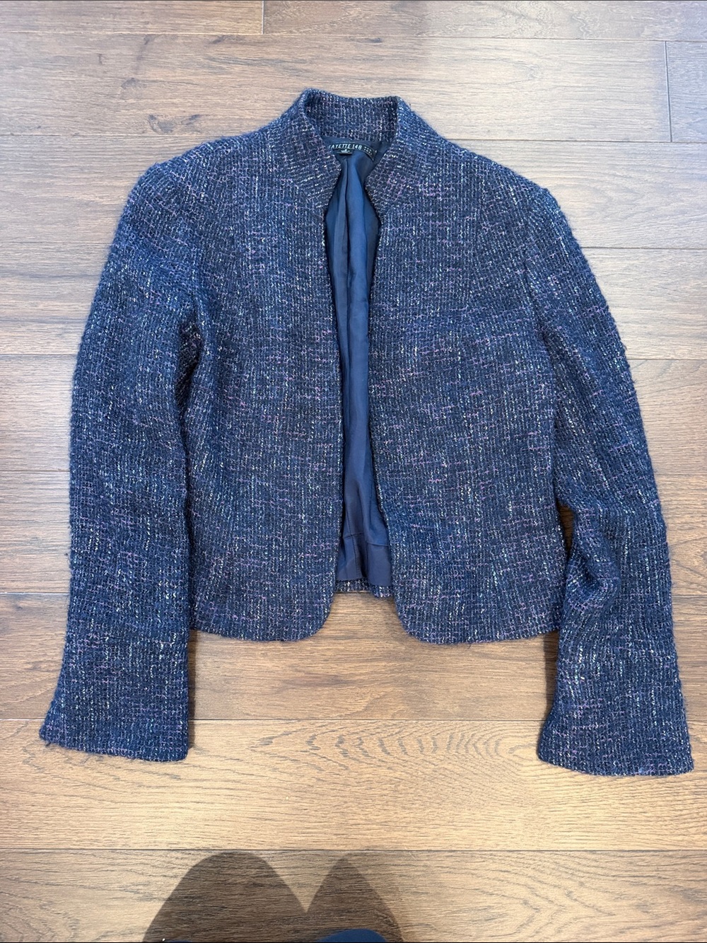 Lafayette 148 Collection Navy Tweed Open Front Jacket Size 8 - C76